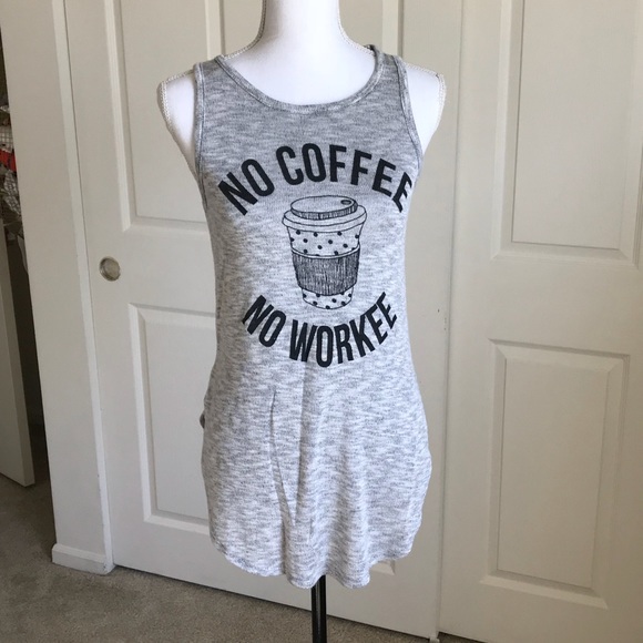 Tops - No Coffee No Workee Graphic Tank Top Gray Black S